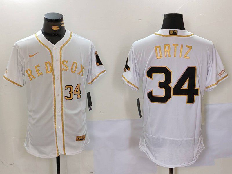 Men Boston Red Sox #34 Ortiz White gold Elite 2024 Nike MLB Jersey style 9021->youth mlb jersey->Youth Jersey